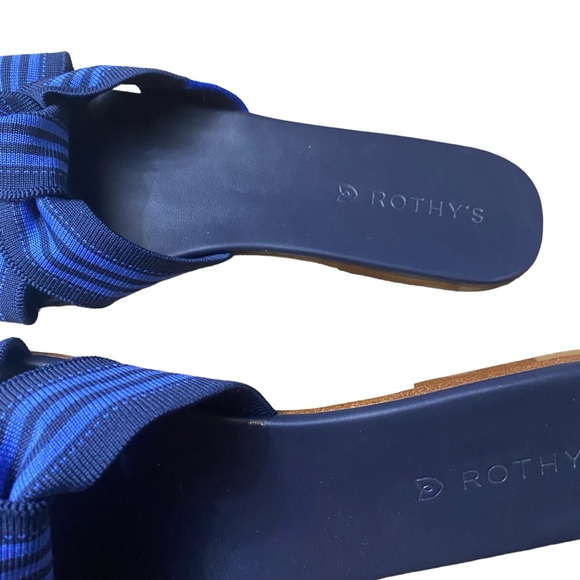 Rothy’s Hemp The Knot Stripe Navy Blue Cobalt Flat Sandal Slide Womens 10 - Picture 3 of 5